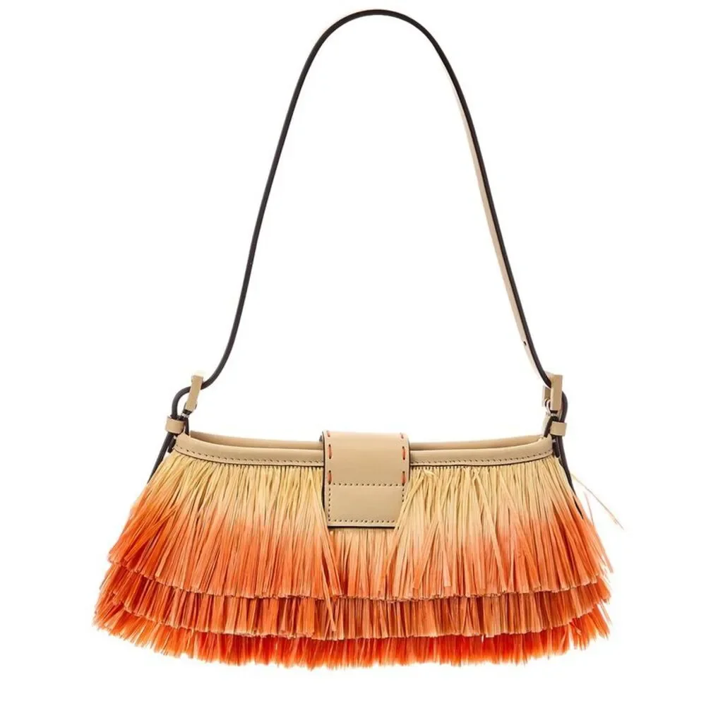 Fendi Baby Raffia Shoulder Bag, Orange